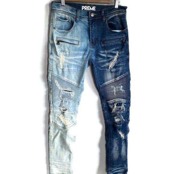 Preme Other - RARE Preme Two Tone Moto Distressed Jeans Men 30x32